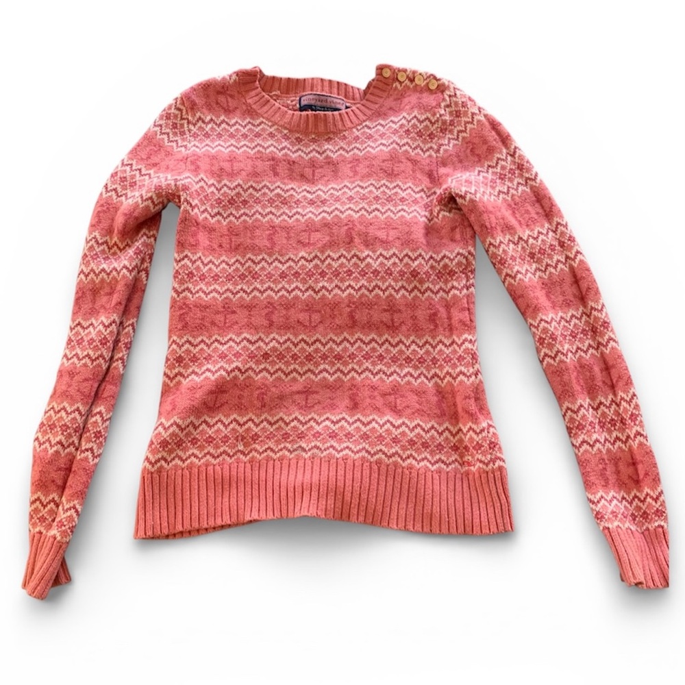 Vineyard Vines, Size Small Pink Fair Isle Patterned Women's Sweater,